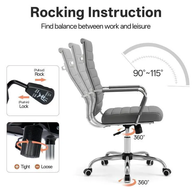Alt view image 6 of 7 - Ergonomic Office Desk Chair, Modern PU Leather Conference Room Chairs Ribbed, High Back Executive Swivel Rolling Chair for Home, Office