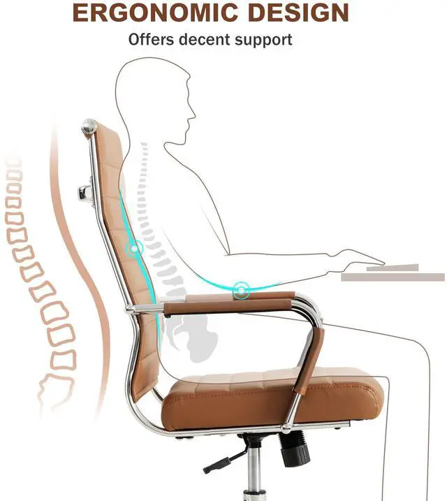 Alt view image 6 of 7 - Ergonomic Office Desk Chair, Modern PU Leather Conference Room Chairs Ribbed, High Back Executive Swivel Rolling Chair for Home, Office