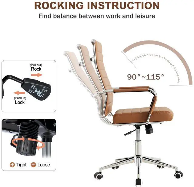 Alt view image 7 of 7 - Ergonomic Office Desk Chair, Modern PU Leather Conference Room Chairs Ribbed, High Back Executive Swivel Rolling Chair for Home, Office