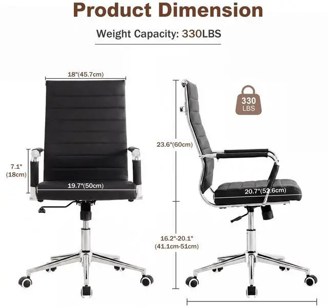 Alt view image 3 of 7 - Black Conference Room Chairs, Modern Ergonomic PU Leather Office Desk Chair Ribbed for Office, High Back Executive Swivel Rolling Task Chair for Home