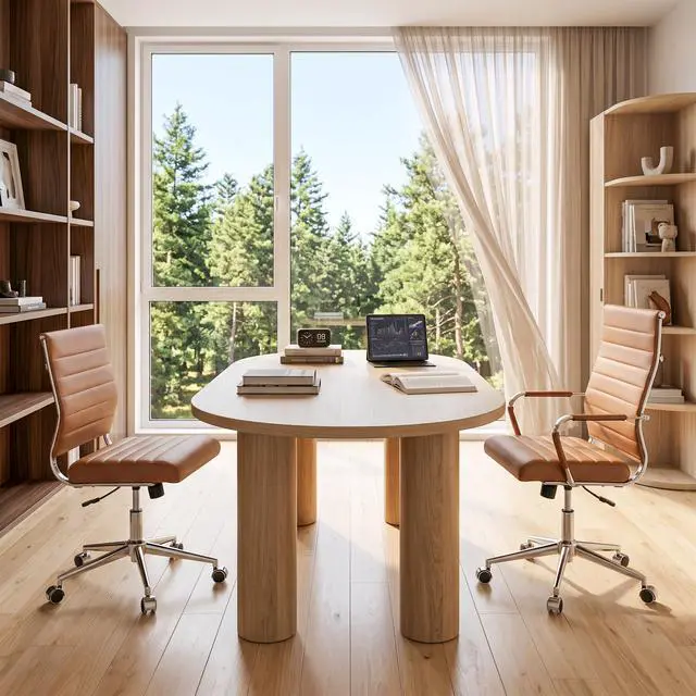 Alt view image 5 of 7 - Ergonomic Office Desk Chair, Modern PU Leather Conference Room Chairs Ribbed, High Back Executive Swivel Rolling Chair for Home, Office