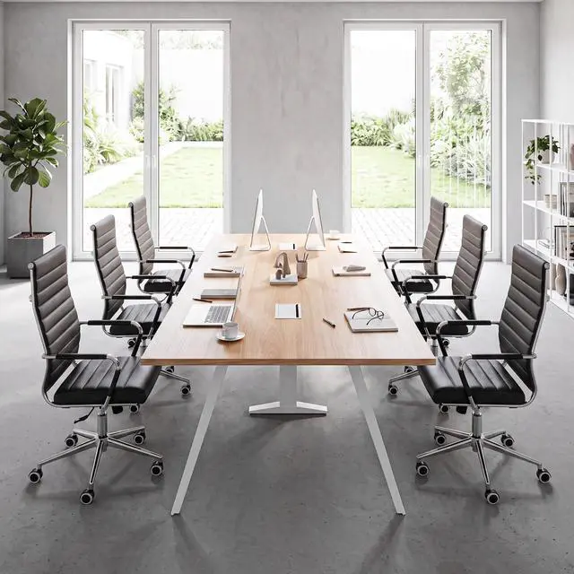Alt view image 2 of 7 - Black Conference Room Chairs, Modern Ergonomic PU Leather Office Desk Chair Ribbed for Office, High Back Executive Swivel Rolling Task Chair for Home