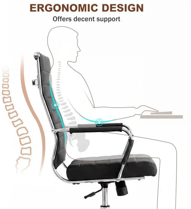 Alt view image 6 of 7 - Black Conference Room Chairs, Modern Ergonomic PU Leather Office Desk Chair Ribbed for Office, High Back Executive Swivel Rolling Task Chair for Home