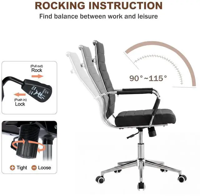 Alt view image 7 of 7 - Black Conference Room Chairs, Modern Ergonomic PU Leather Office Desk Chair Ribbed for Office, High Back Executive Swivel Rolling Task Chair for Home