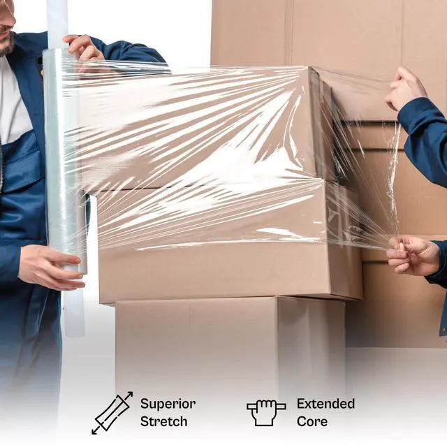 Alt view image 5 of 6 - PSBM Stretch Wrap with Handles, 4 Rolls 10 Inch x 1000 Feet 80 Gauge Heavy Duty Clear Plastic Wrap Industrial Strength Shrink Film for Moving, Packing & Shipping