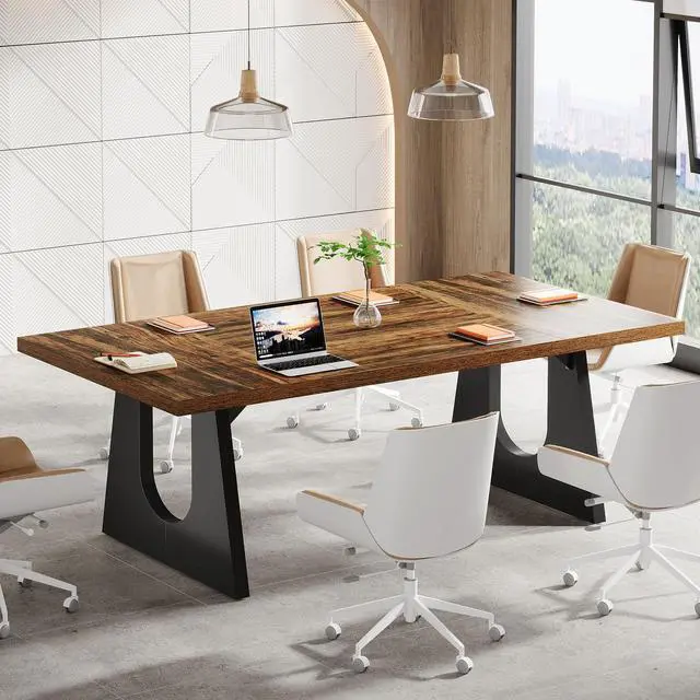 Alt view image 3 of 7 - 70.86" Rectangular Conference Table for 6-8 (Dark Brown) | Large Office Meeting Desk, Reception Office Furniture for Conference Room, Meeting Rooms, Breakrooms & Offices