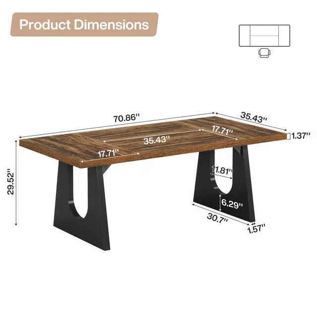 Alt view image 2 of 7 - 70.86" Rectangular Conference Table for 6-8 (Dark Brown) | Large Office Meeting Desk, Reception Office Furniture for Conference Room, Meeting Rooms, Breakrooms & Offices