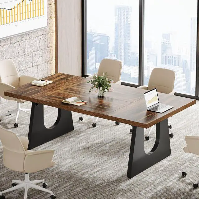 Main image of 70.86" Rectangular Conference Table for 6-8 (Dark Brown) | Large Office Meeting Desk, Reception Office Furniture for Conference Room, Meeting Rooms, Breakrooms & Offices