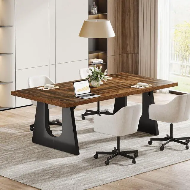 Alt view image 6 of 7 - 70.86" Rectangular Conference Table for 6-8 (Dark Brown) | Large Office Meeting Desk, Reception Office Furniture for Conference Room, Meeting Rooms, Breakrooms & Offices