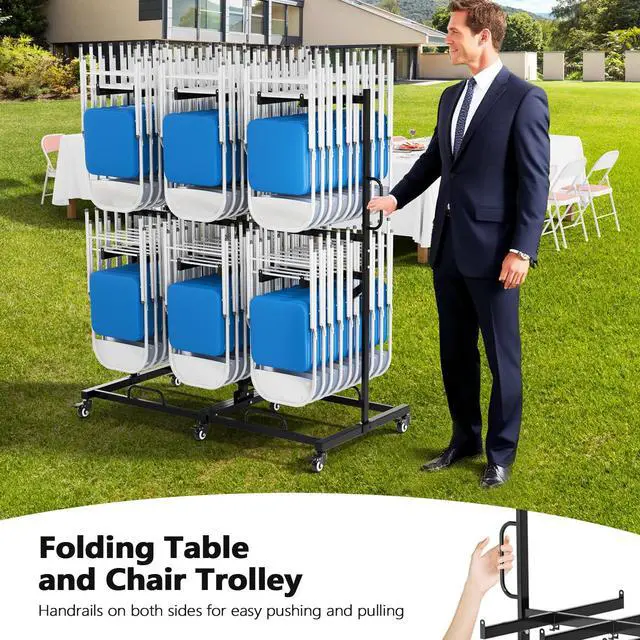 Alt view image 4 of 7 - Double-Tier Chair Rack, Holds 84 Chairs or 12 Tables, 1000 lb | Heavy-Duty Steel Construction, Space-Saving Storage Solution, Ideal for Events, Churches, and Banquets