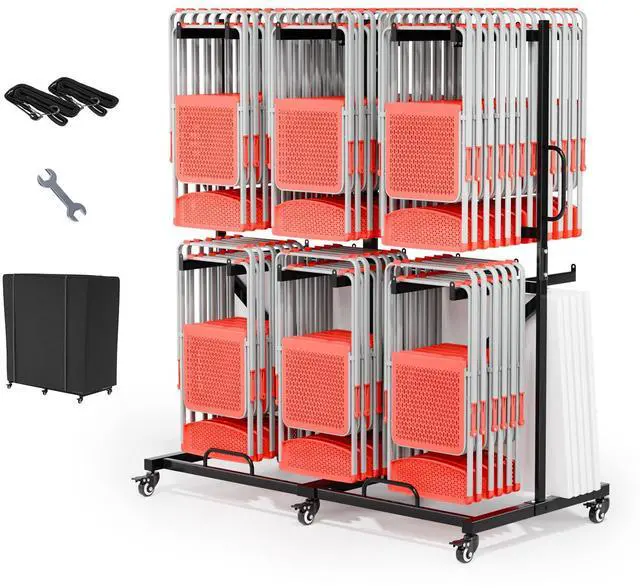 Main image of Double-Tier Chair Rack, Holds 84 Chairs or 12 Tables, 1000 lb | Heavy-Duty Steel Construction, Space-Saving Storage Solution, Ideal for Events, Churches, and Banquets