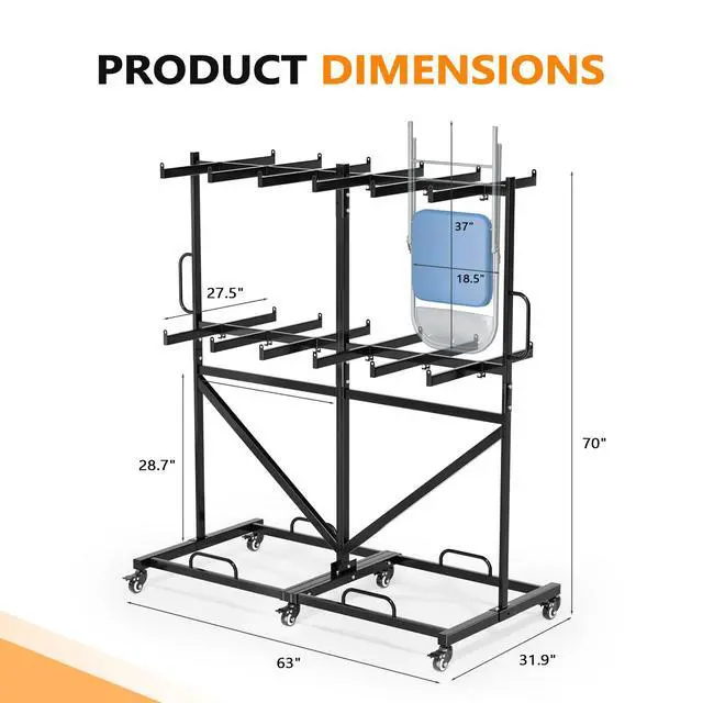 Alt view image 2 of 7 - Double-Tier Chair Rack, Holds 84 Chairs or 12 Tables, 1000 lb | Heavy-Duty Steel Construction, Space-Saving Storage Solution, Ideal for Events, Churches, and Banquets