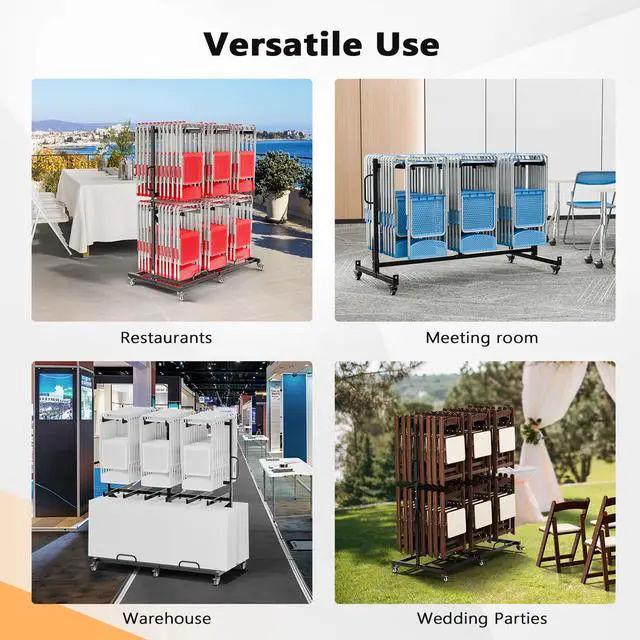 Alt view image 7 of 7 - Double-Tier Chair Rack, Holds 84 Chairs or 12 Tables, 1000 lb | Heavy-Duty Steel Construction, Space-Saving Storage Solution, Ideal for Events, Churches, and Banquets
