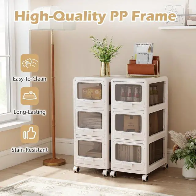 Alt view image 7 of 7 - 3-Tier Rolling Storage Cart, Utility Cart with 3 Drawers & Lockable Wheels for School Art Craft Supplies, Plastic Organizer and Storage for Kitchen and Home Office