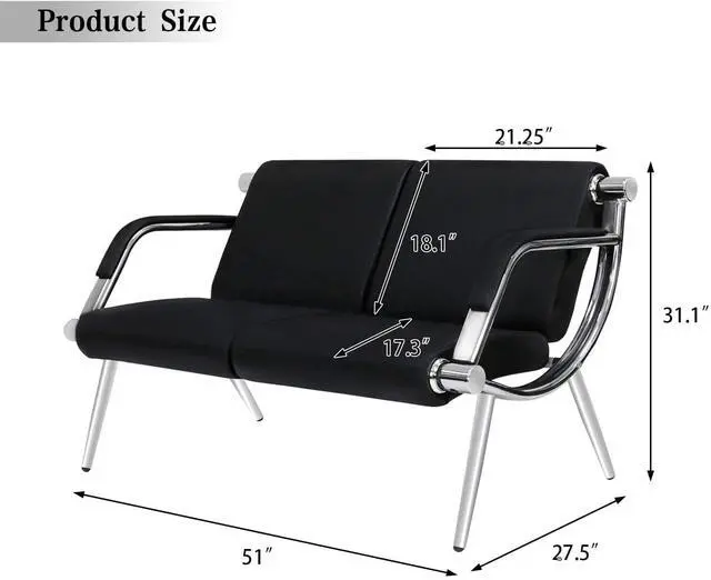 Alt view image 3 of 7 - Set of 2 Waiting Room Furniture Reception Chairs, Salon Chair Set - PU Leather Chair Set for Guest Reception Waiting Room Bench Airport Hospital Bank (2-Seat)