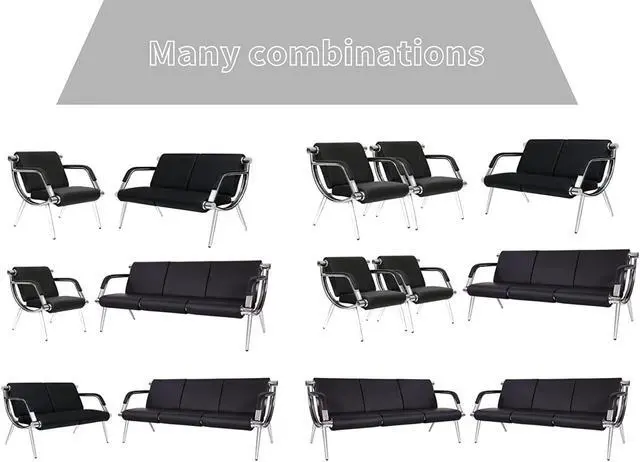 Alt view image 5 of 7 - Set of 2 Waiting Room Furniture Reception Chairs, Salon Chair Set - PU Leather Chair Set for Guest Reception Waiting Room Bench Airport Hospital Bank (2-Seat)