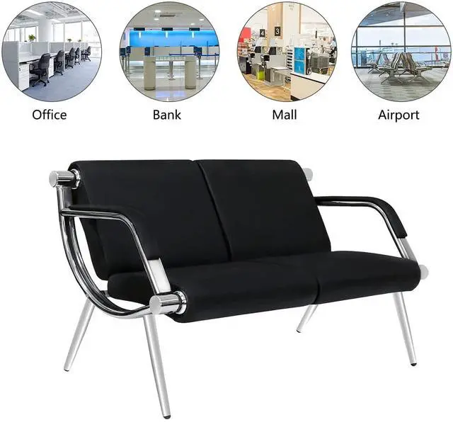 Alt view image 6 of 7 - Set of 2 Waiting Room Furniture Reception Chairs, Salon Chair Set - PU Leather Chair Set for Guest Reception Waiting Room Bench Airport Hospital Bank (2-Seat)