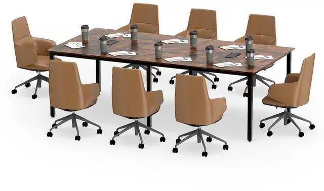 Main image of 8 FT Conference Table, 95" x 48" Rectangle Office Computer Desk with Heavy-Duty Metal Frame, 2 Cable Grommets, Modern Seminar Table for Meeting Room, Boardroom (Rustic Brown,1)