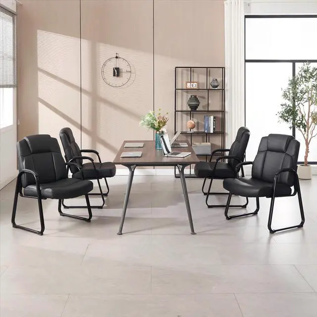 Alt view image 2 of 7 - Big & Tall Waiting Room Chairs Set of 2, PU Leather Reception Guest Chair with Padded Arm Rest, Office Desk Chair with Sled Base No Wheels, for Office Meeting, Conference Room, Lobby, 500lb