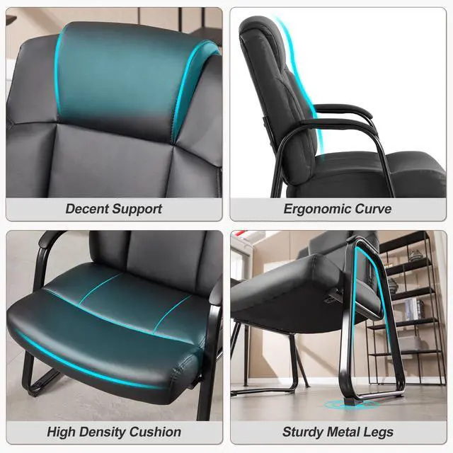 Alt view image 5 of 7 - Big & Tall Waiting Room Chairs Set of 2, PU Leather Reception Guest Chair with Padded Arm Rest, Office Desk Chair with Sled Base No Wheels, for Office Meeting, Conference Room, Lobby, 500lb