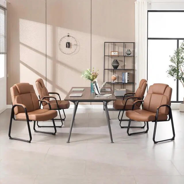 Alt view image 2 of 7 - Big & Tall Waiting Room Chairs Set of 2, PU Leather Reception Guest Chair with Padded Arm Rest, Office Desk Chair with Sled Base No Wheels, for Office Meeting, Conference Room, Lobby, 500lb