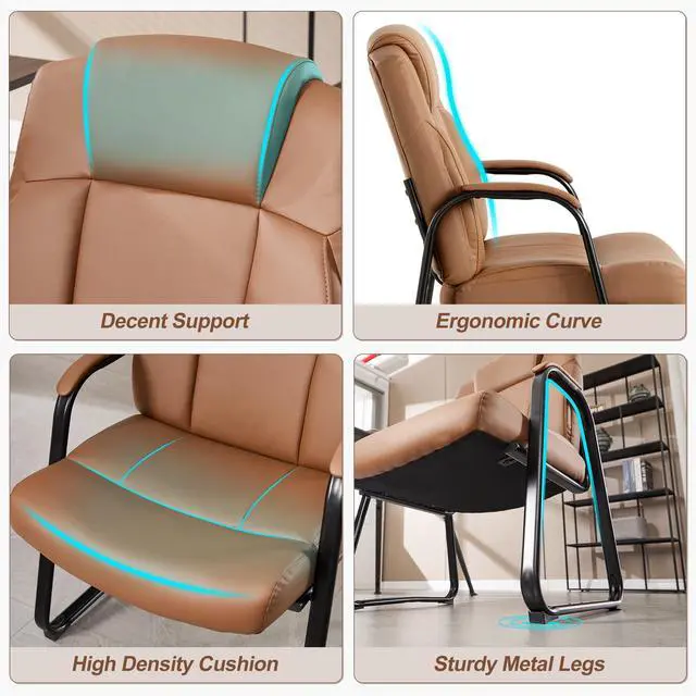 Alt view image 5 of 7 - Big & Tall Waiting Room Chairs Set of 2, PU Leather Reception Guest Chair with Padded Arm Rest, Office Desk Chair with Sled Base No Wheels, for Office Meeting, Conference Room, Lobby, 500lb