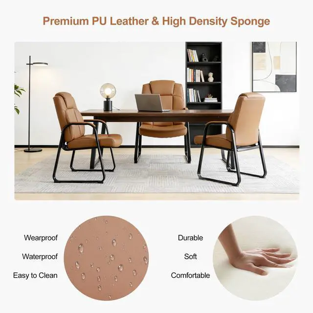Alt view image 4 of 7 - Big & Tall Waiting Room Chairs Set of 2, PU Leather Reception Guest Chair with Padded Arm Rest, Office Desk Chair with Sled Base No Wheels, for Office Meeting, Conference Room, Lobby, 500lb