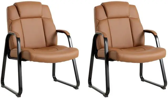 Main image of Big & Tall Waiting Room Chairs Set of 2, PU Leather Reception Guest Chair with Padded Arm Rest, Office Desk Chair with Sled Base No Wheels, for Office Meeting, Conference Room, Lobby, 500lb
