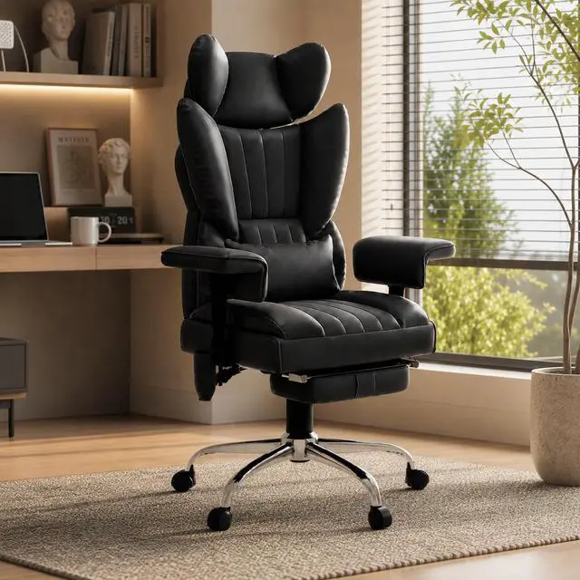Alt view image 2 of 7 - Massage Office Chair with Heat and Footrest, High Back Recline Gaming Chair | Spacious Padded Seat with Adjustable Headrest, Armrests and Lumbar Support Pillow for Personalized Comfort