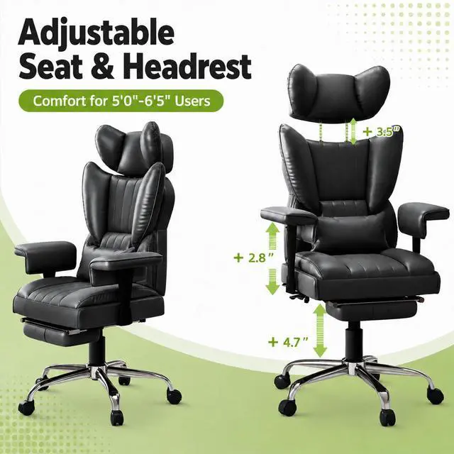 Alt view image 3 of 7 - Massage Office Chair with Heat and Footrest, High Back Recline Gaming Chair | Spacious Padded Seat with Adjustable Headrest, Armrests and Lumbar Support Pillow for Personalized Comfort
