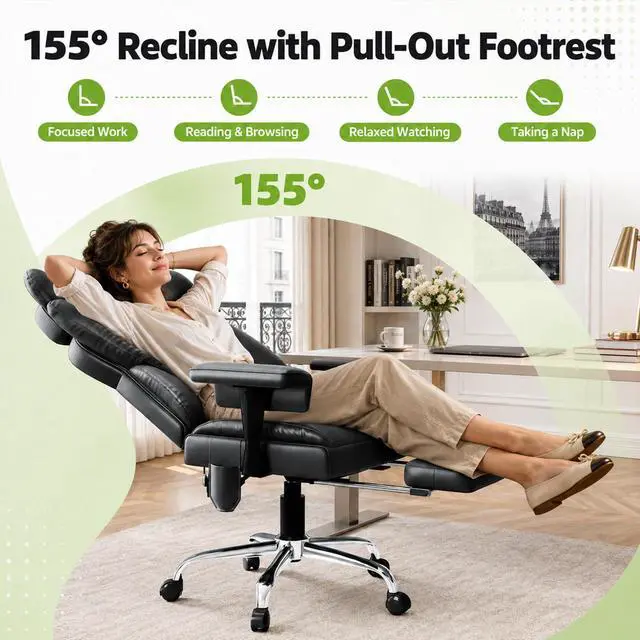 Alt view image 4 of 7 - Massage Office Chair with Heat and Footrest, High Back Recline Gaming Chair | Spacious Padded Seat with Adjustable Headrest, Armrests and Lumbar Support Pillow for Personalized Comfort