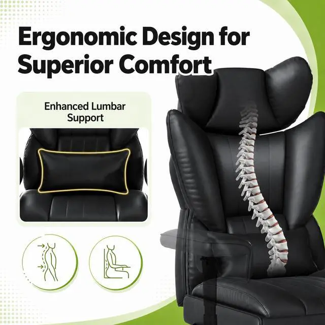 Alt view image 7 of 7 - Massage Office Chair with Heat and Footrest, High Back Recline Gaming Chair | Spacious Padded Seat with Adjustable Headrest, Armrests and Lumbar Support Pillow for Personalized Comfort