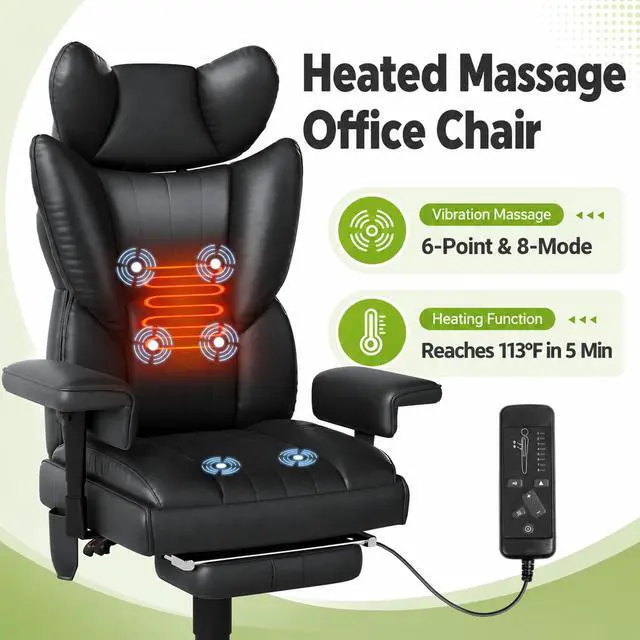 Alt view image 5 of 7 - Massage Office Chair with Heat and Footrest, High Back Recline Gaming Chair | Spacious Padded Seat with Adjustable Headrest, Armrests and Lumbar Support Pillow for Personalized Comfort