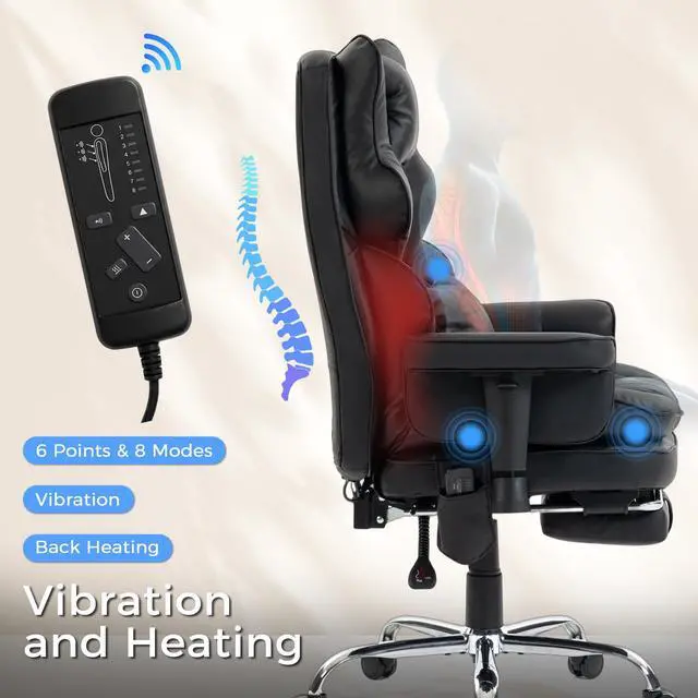 Alt view image 3 of 7 - Massage Office Chair with Heat and Footrest, High Back Recline Gaming Chair | Spacious Padded Seat with Adjustable Headrest, Armrests and Lumbar Support Pillow for Personalized Comfort