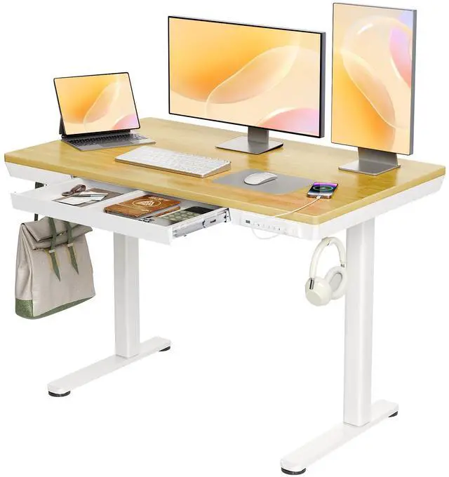 Main image of Bamboo Standing Desk with Drawers & USB Ports 48x24 | Quick Install, Tape-C Port, USB Ports