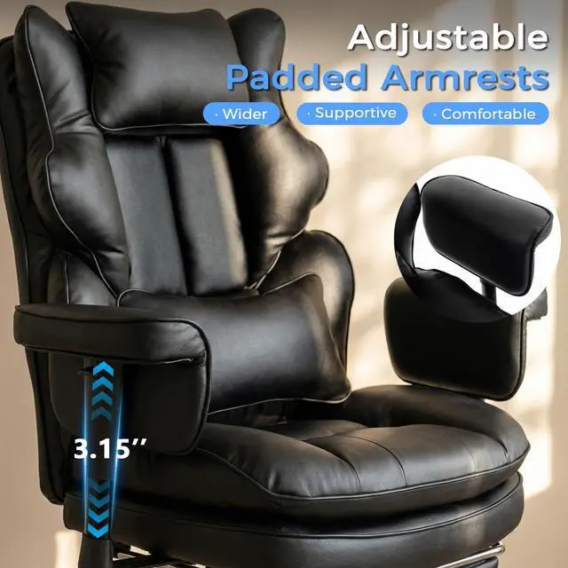 Alt view image 5 of 7 - Massage Office Chair with Heat and Footrest, High Back Recline Gaming Chair | Spacious Padded Seat with Adjustable Headrest, Armrests and Lumbar Support Pillow for Personalized Comfort