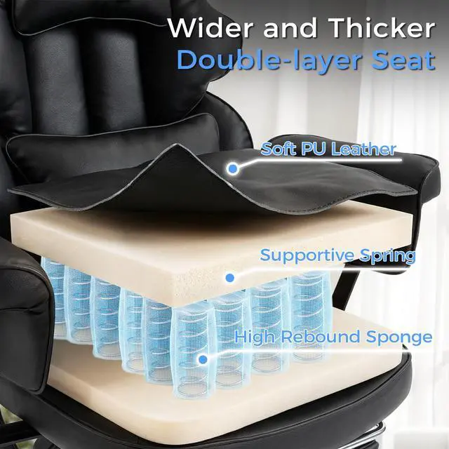 Alt view image 6 of 7 - Massage Office Chair with Heat and Footrest, High Back Recline Gaming Chair | Spacious Padded Seat with Adjustable Headrest, Armrests and Lumbar Support Pillow for Personalized Comfort