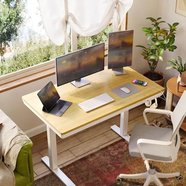 Alt view image 2 of 7 - Bamboo Standing Desk with Drawers & USB Ports 48x24 | Quick Install, Tape-C Port, USB Ports