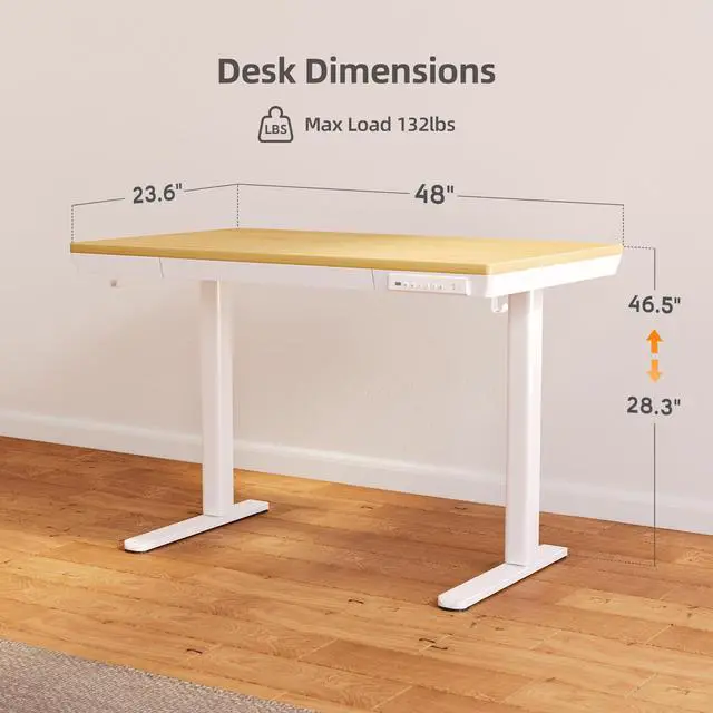 Alt view image 3 of 7 - Bamboo Standing Desk with Drawers & USB Ports 48x24 | Quick Install, Tape-C Port, USB Ports