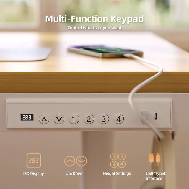 Alt view image 5 of 7 - Bamboo Standing Desk with Drawers & USB Ports 48x24 | Quick Install, Tape-C Port, USB Ports