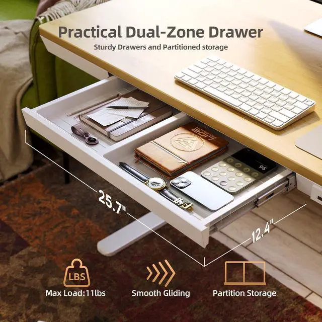 Alt view image 4 of 7 - Bamboo Standing Desk with Drawers & USB Ports 48x24 | Quick Install, Tape-C Port, USB Ports