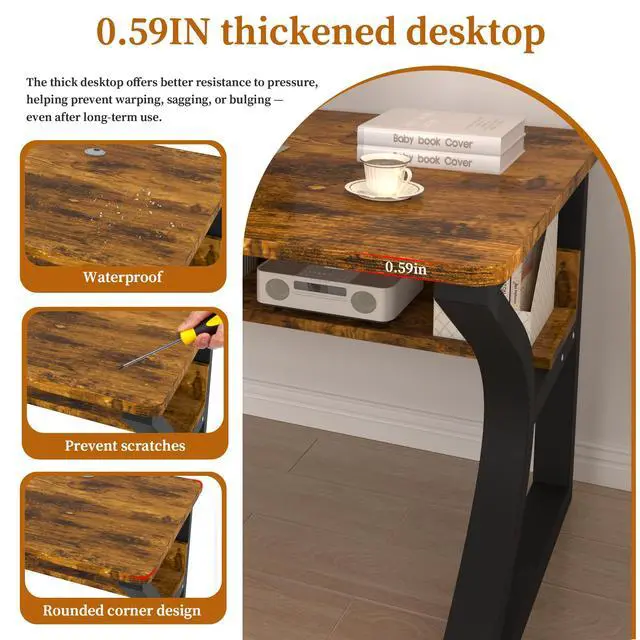 Alt view image 6 of 7 - 47'' Computer Desk Home Office Desk, Modern Computer Desk w/U Shaped Metal Frame, Storage Shelves, PC Table Study Writing Desk Workstation for Home Office (47inch/Brown)