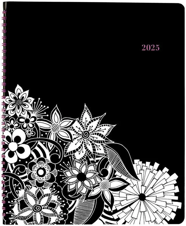 Main image of 2025 Appointment Book Planner, Weekly & Monthly, 8-1/2" x 11", Large, FloraDoodle, White and Black (589-905-25)