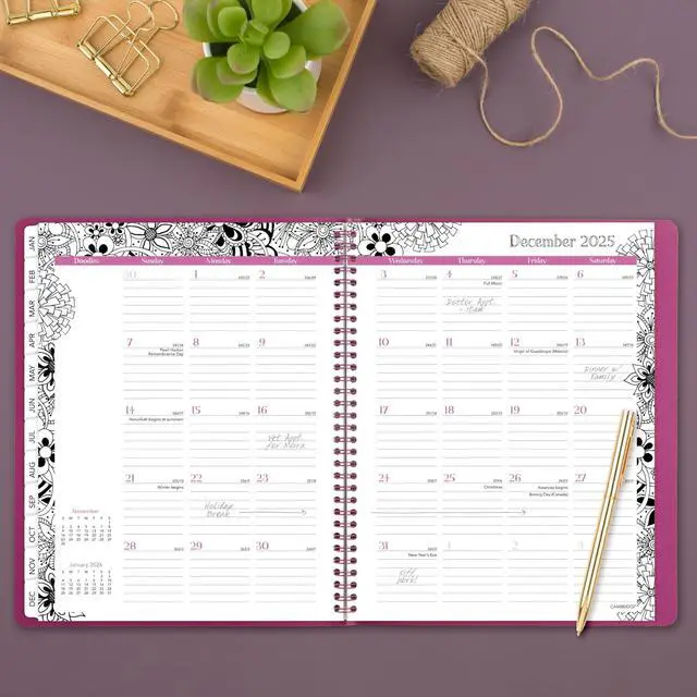 Alt view image 3 of 7 - 2025 Appointment Book Planner, Weekly & Monthly, 8-1/2" x 11", Large, FloraDoodle, White and Black (589-905-25)