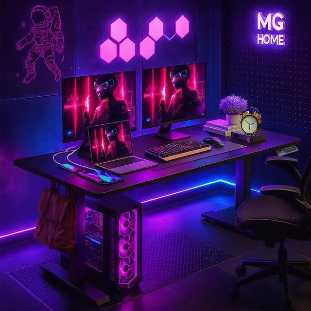 Alt view image 2 of 6 - Electric Standing Desk 71 x 28in with Power Outlets, Rolling Stand up Desk with Large Mouse Pad, 3 USB Ports & 3 Power Outlets, Easy to Set Home Office Gaming Computer Table, Black