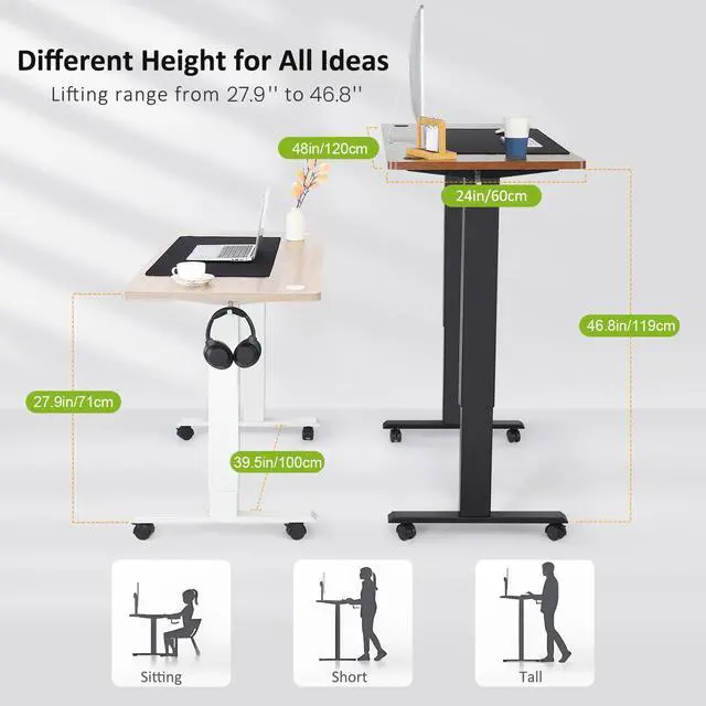 Alt view image 7 of 7 - 48 x 24 inch Standing Desk Electric Adjustable Height with Power Outlets, Stand up Desk with Wheels, Preset Heights Home Office Gaming Computer Workstations TableOak