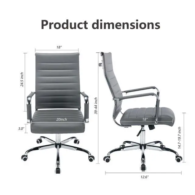 Alt view image 2 of 6 - Office Desk Chair Leather, Conference Room Chairs with Wheels, Executive Modern High Back Ergonomic Swivel Rolling Ribbed Computer Chair