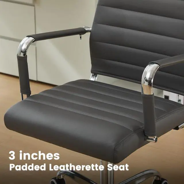 Alt view image 6 of 7 - Office Desk Chair Leather, Conference Room Chairs with Wheels, Modern Executive Computer Guest Chairs with Arms