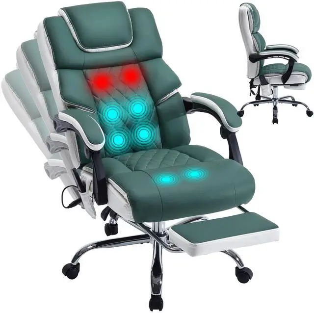 Main image of Massage Office Chair 6 Points 500lbs with Footrest,Reclining Leather Desk Chair with Vibration Heat,Executive Big and Tall Chairs for Heavy People,Adjustable Height Ergonomic Green