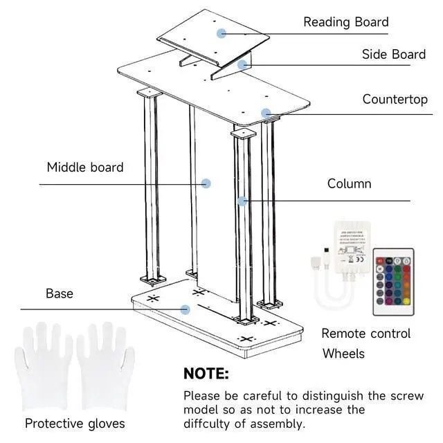 Alt view image 2 of 6 - Acrylic Church Pilpits with Wheels, 46'' Church Podium with 15 Colors RGB LED Lights,Podium Stand Lecterns Pulpits for Church, Wedding, Concert Speech, Classroom (40L*17.7W *46.6H)